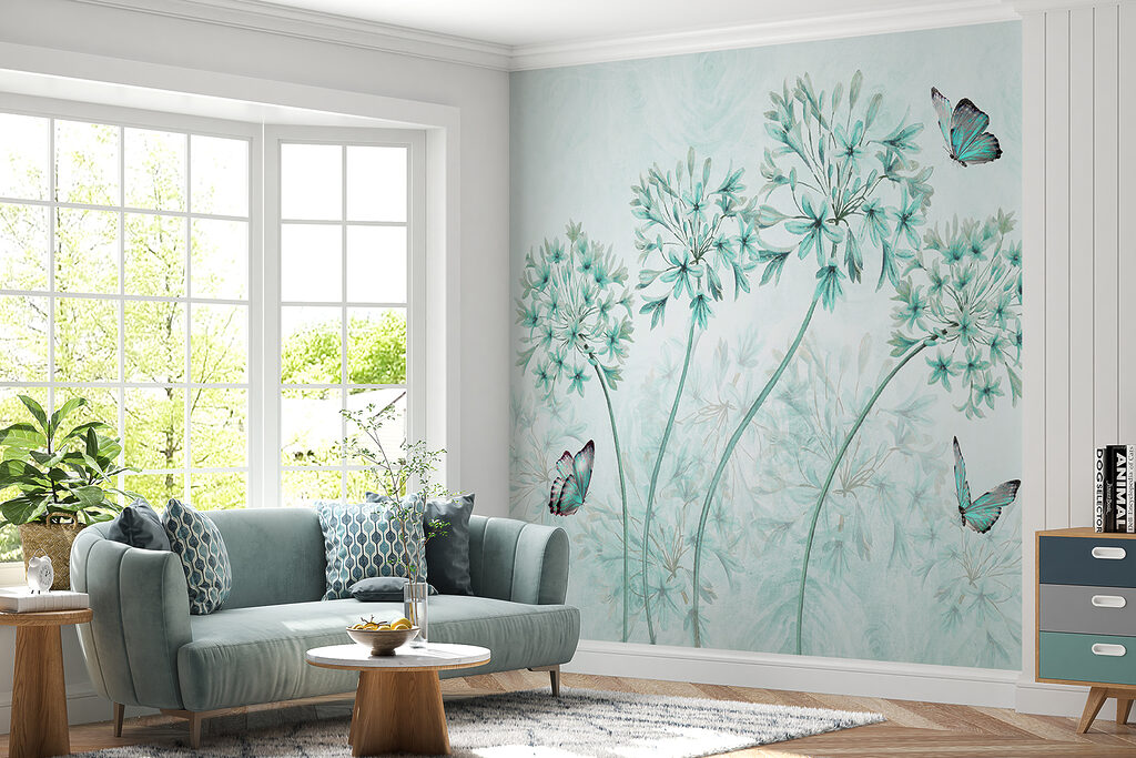 Borboletas sobre flores azuis — interior 2