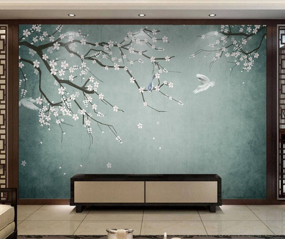 Ramo com aves voando — interior 1