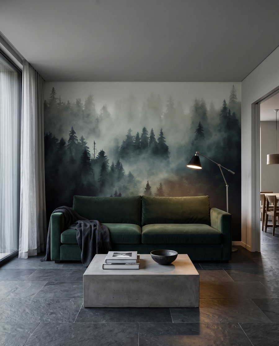 Pinheiros em névoa escura — interior 6