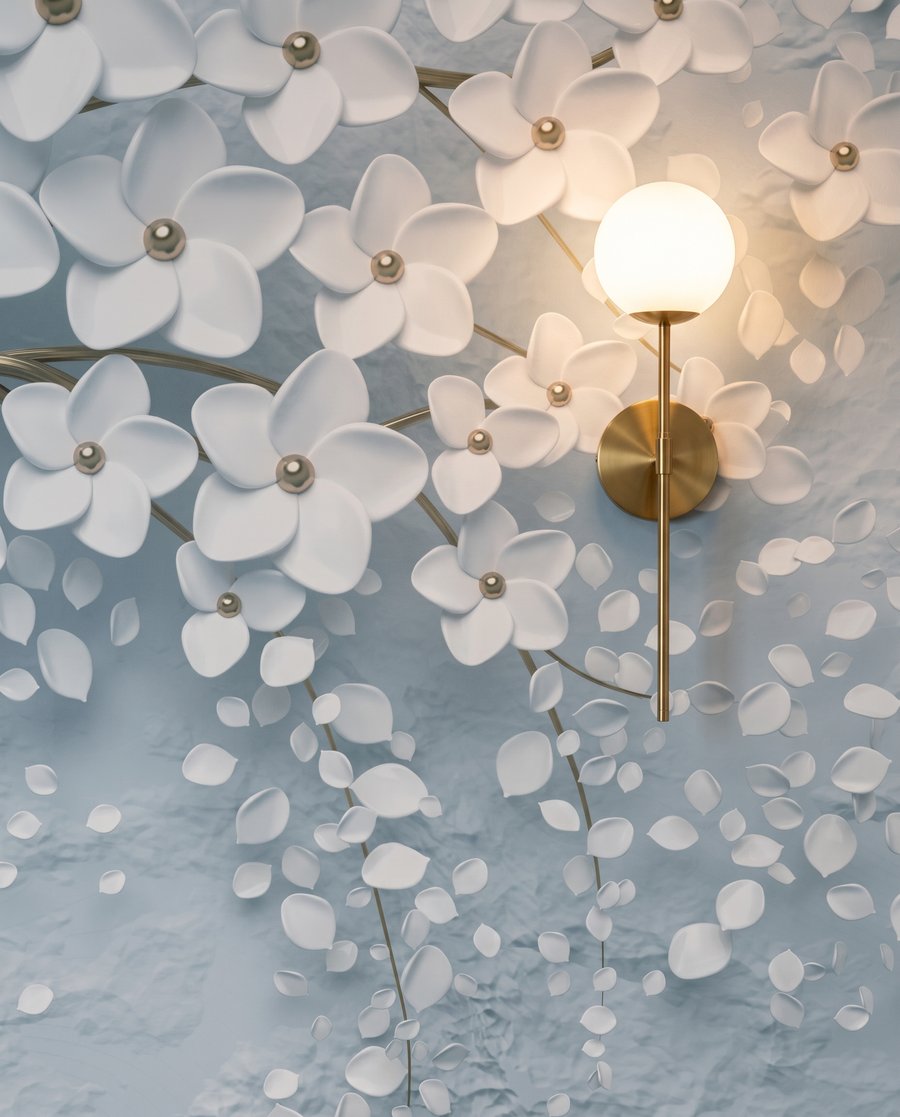 Flores brancas, tronco dourado — detalhe
