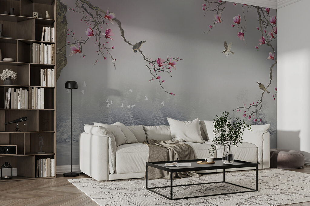 Pássaros em flor rosa — interior 3