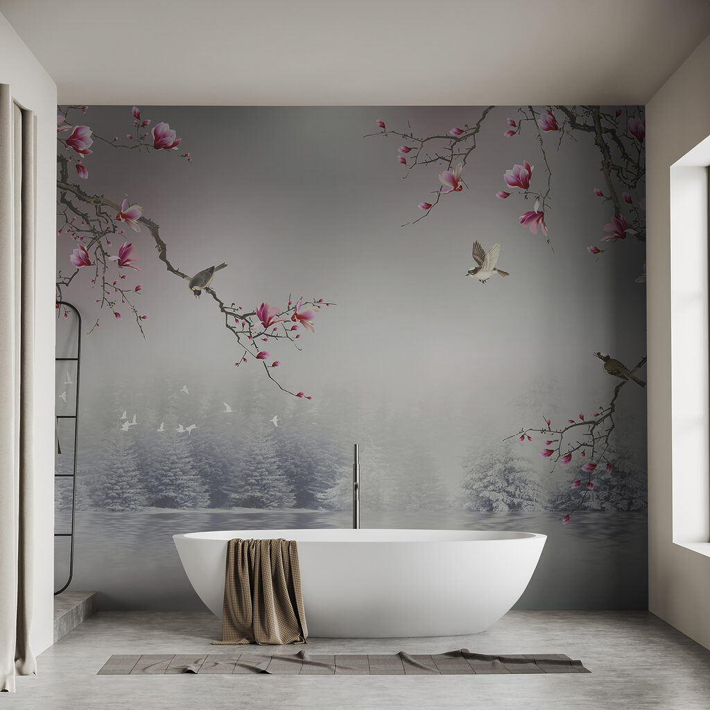 Pássaros em flor rosa — interior 4