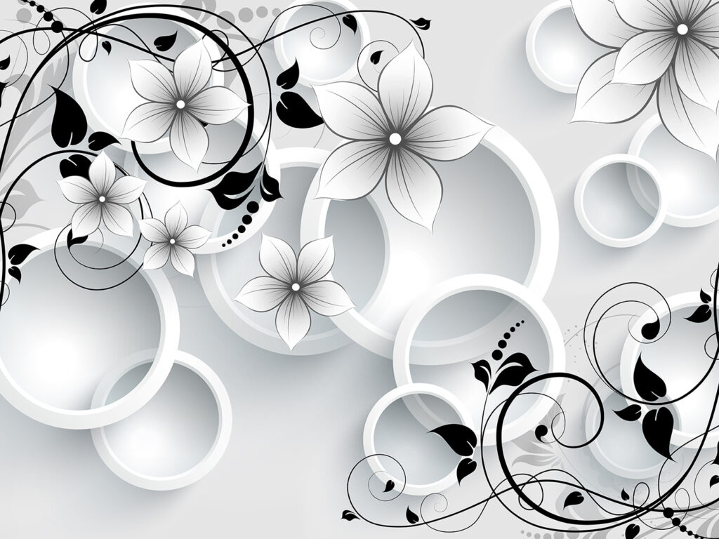 Flores entre anéis brancos — design completo