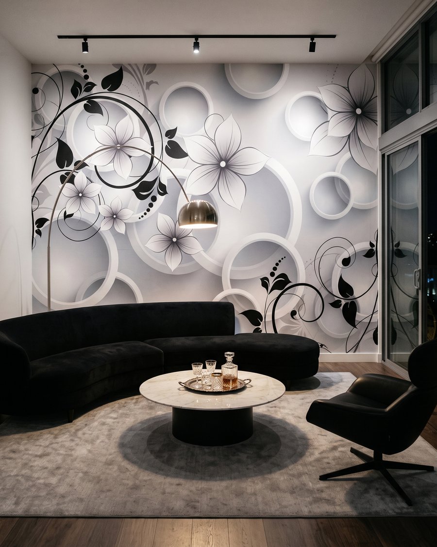 Flores entre anéis brancos — interior 3