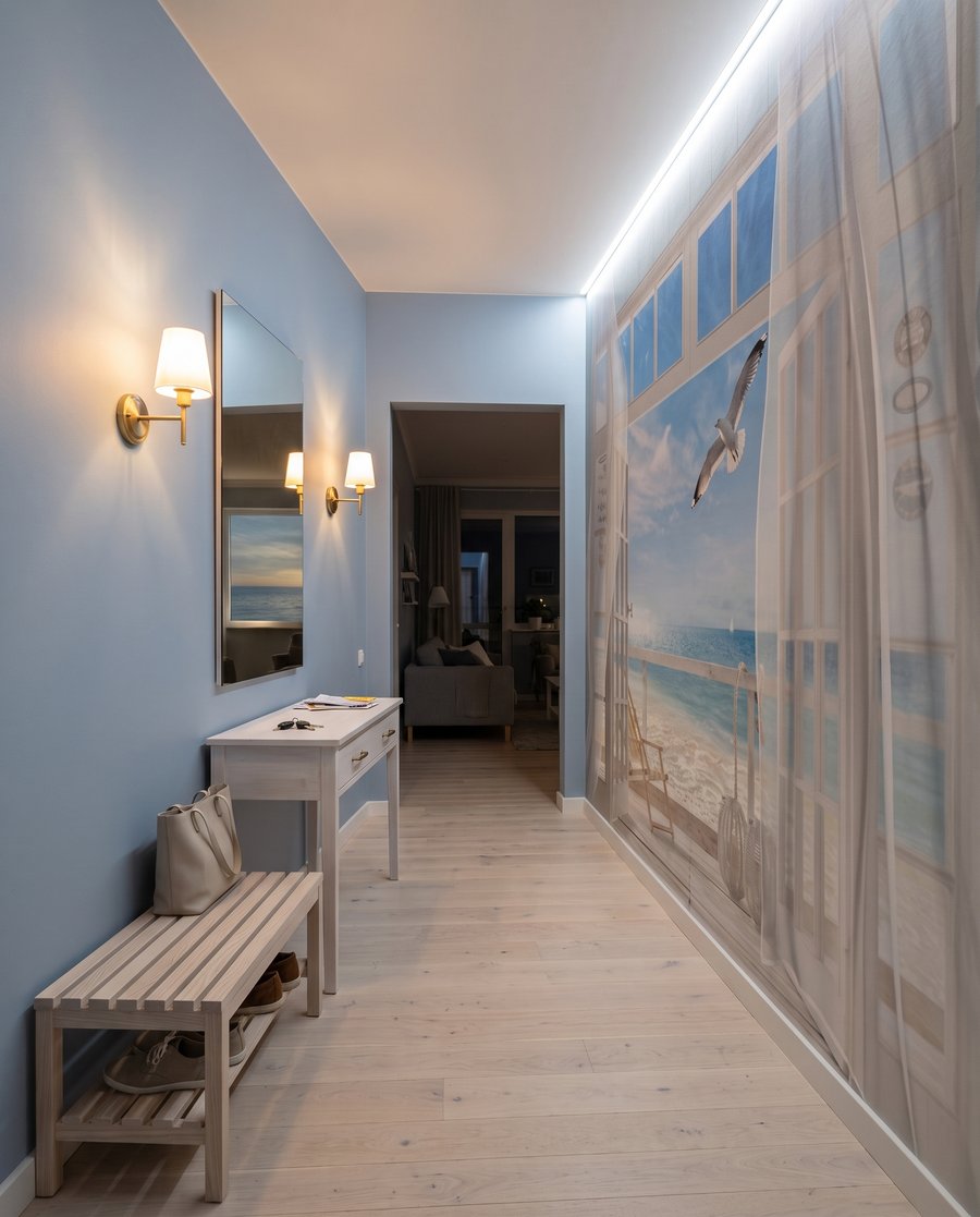 Cortinas e mar azul — interior 4