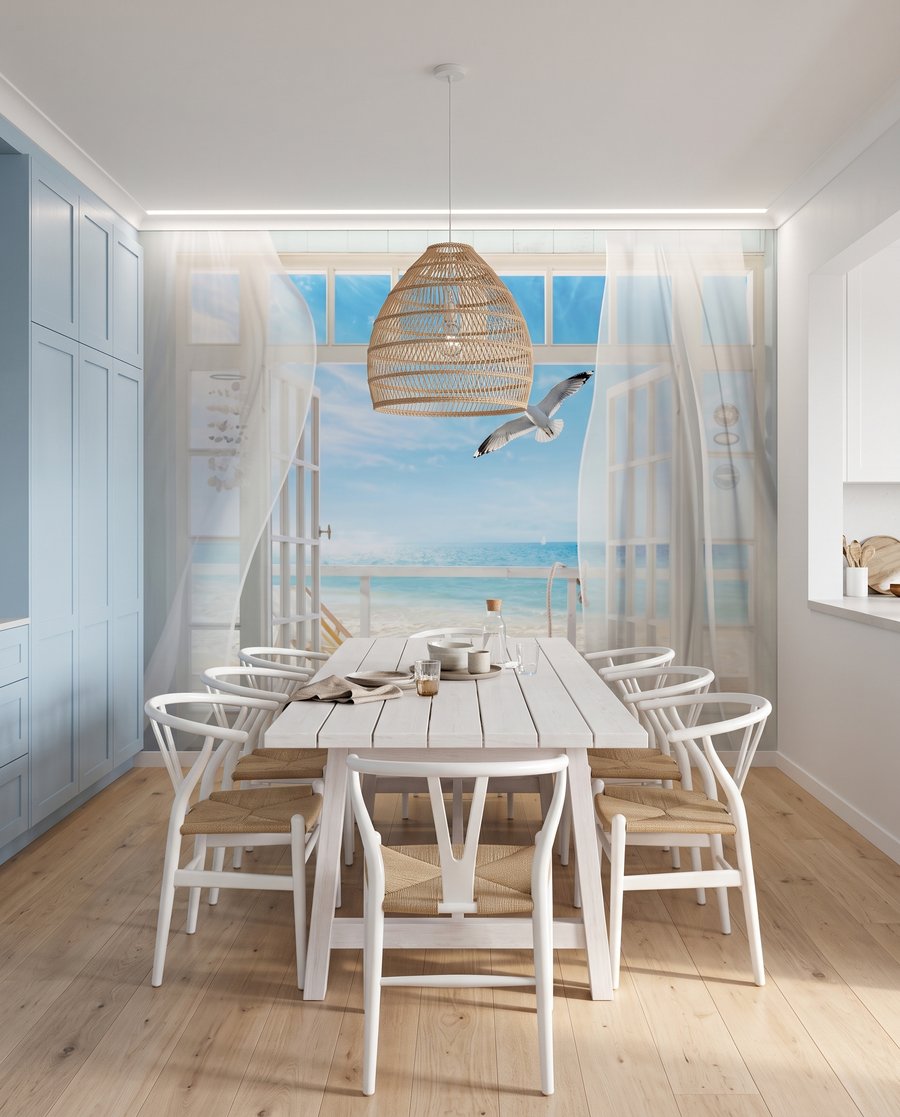 Cortinas e mar azul — interior 5