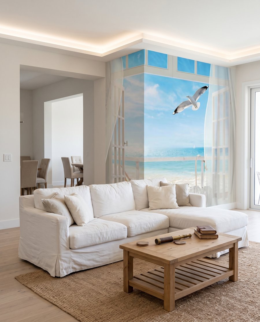 Cortinas e mar azul — interior 6