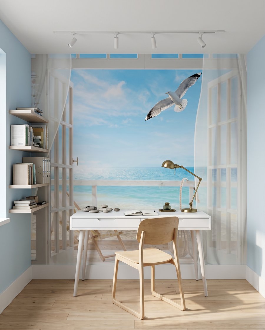 Cortinas e mar azul — interior 7