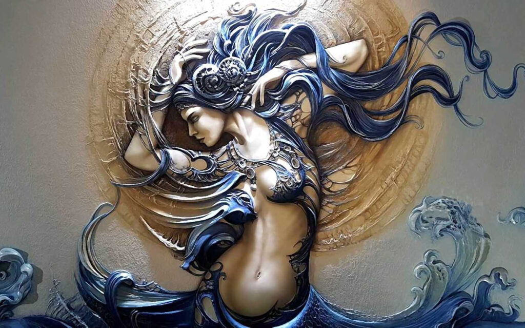 Mulher com caracóis ondulados — design completo