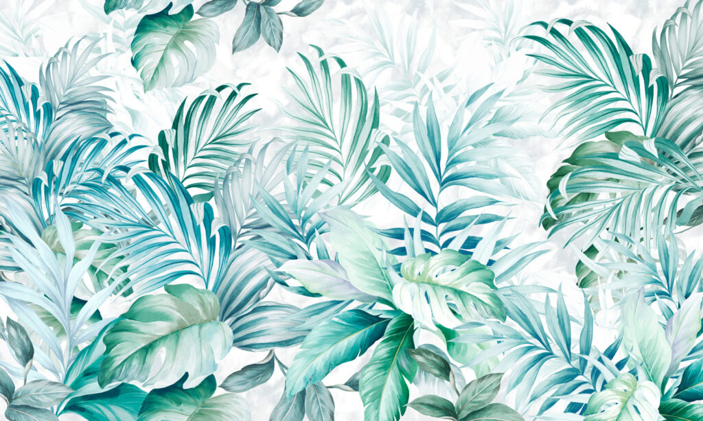 Folhas turquesa sobre branco — design completo