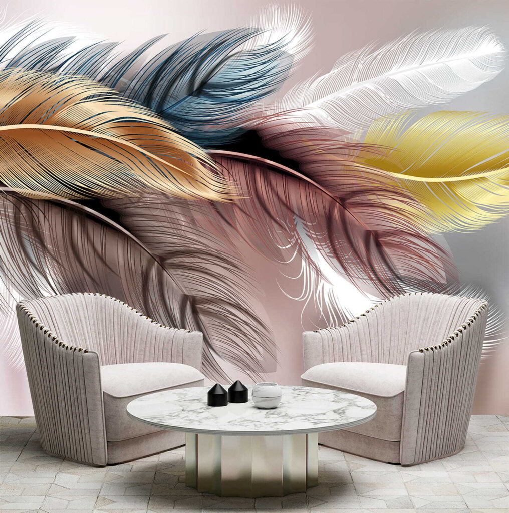 Penas coloridas em rosa — interior 3