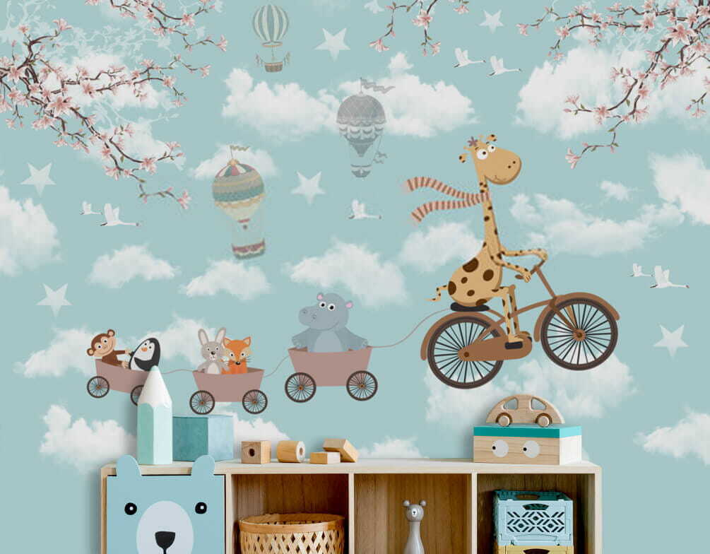 Girafa ciclista entre nuvens — interior 1