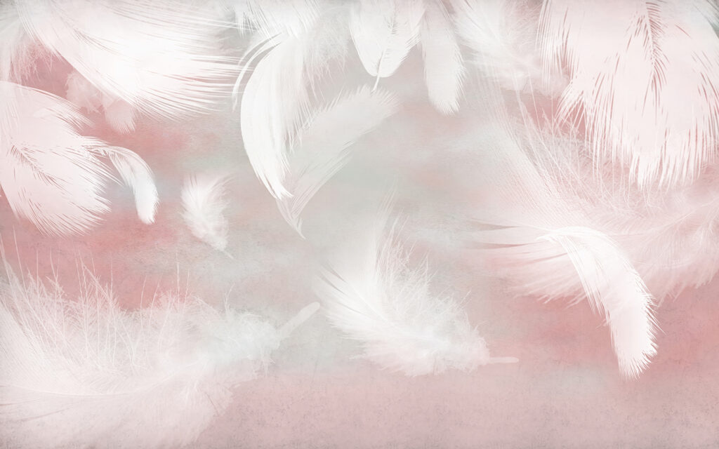 Penas rosa em queda — design completo