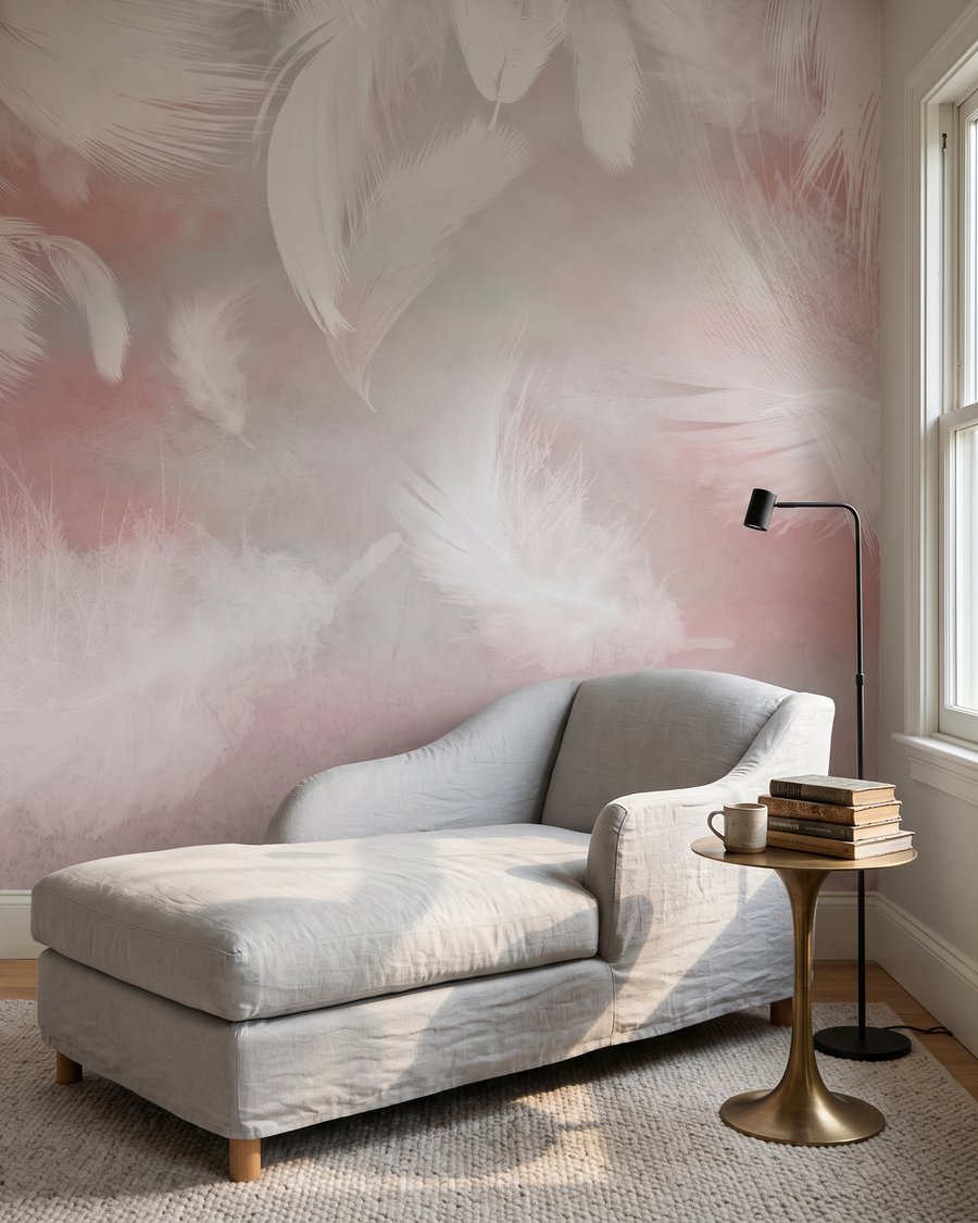Penas rosa em queda — interior 3