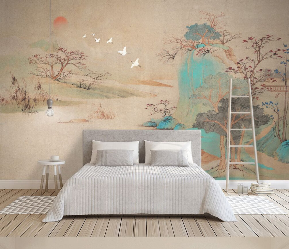 Pássaros sobre margens pintadas — interior 1