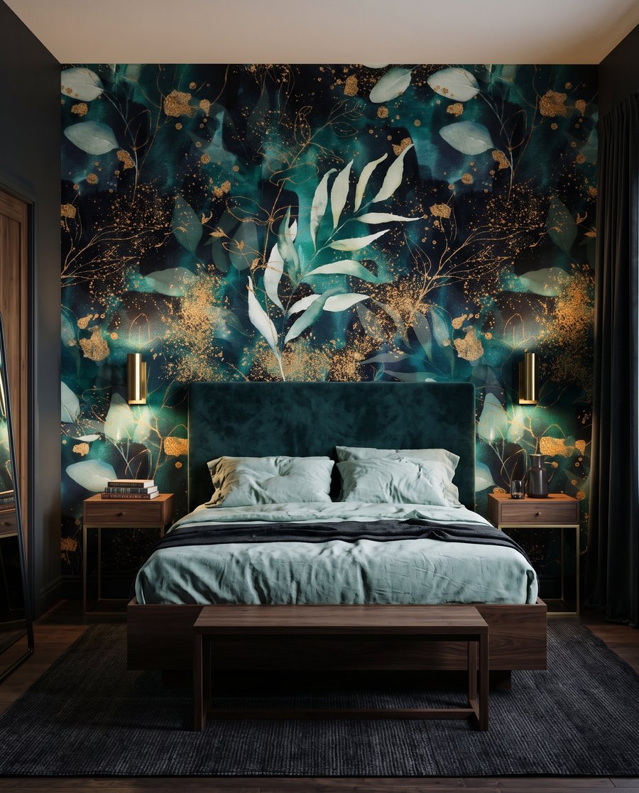 Folhas em verde noturno — interior 2