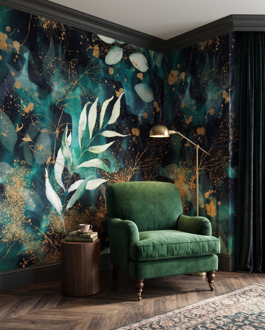 Folhas em verde noturno — interior 3