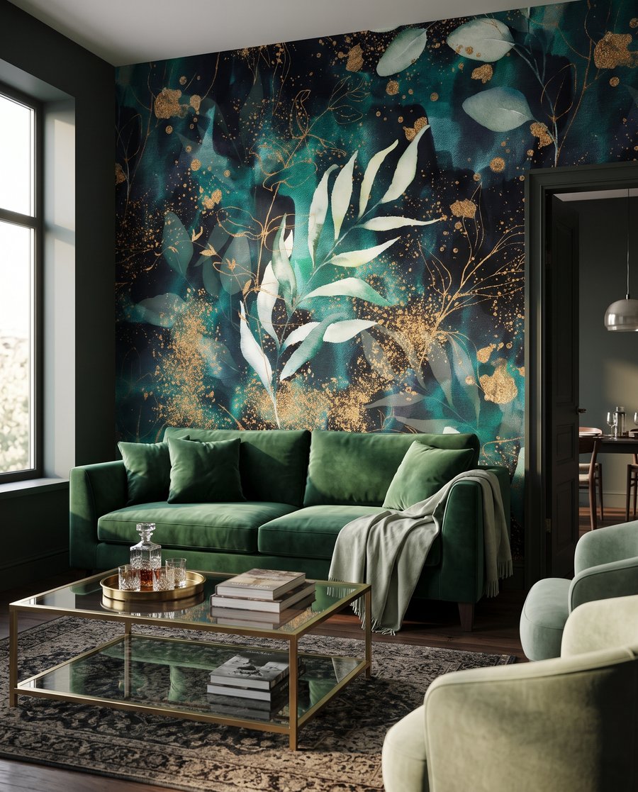 Folhas em verde noturno — interior 4