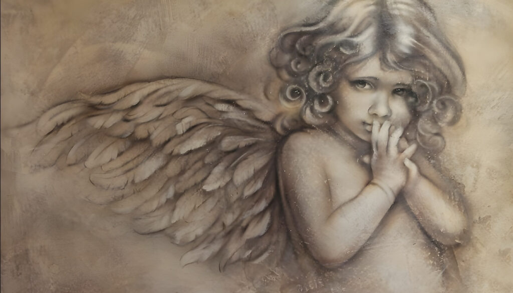 Anjo em carvão antigo — design completo