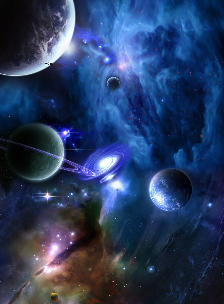 Universo em azul-violeta — design completo