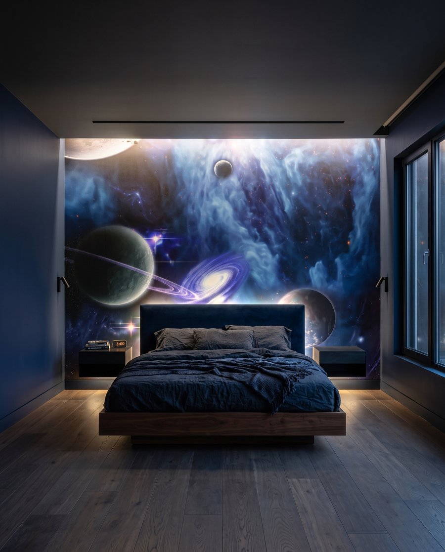 Universo em azul-violeta num interior