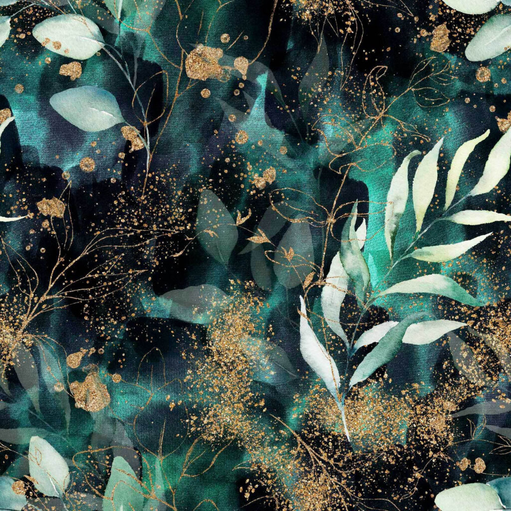 Folhas entre manchas douradas — design completo