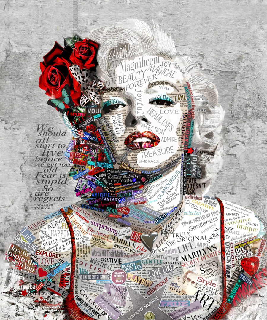 Retrato entre letras coloridas — design completo