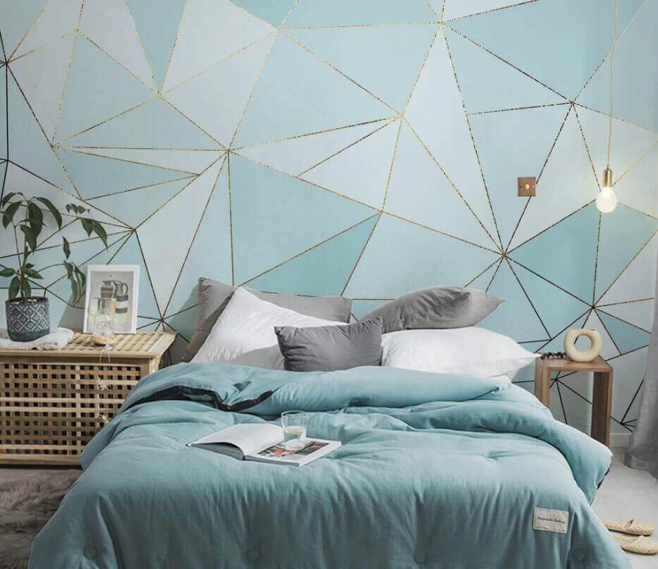 Azul-claro com linhas douradas num interior