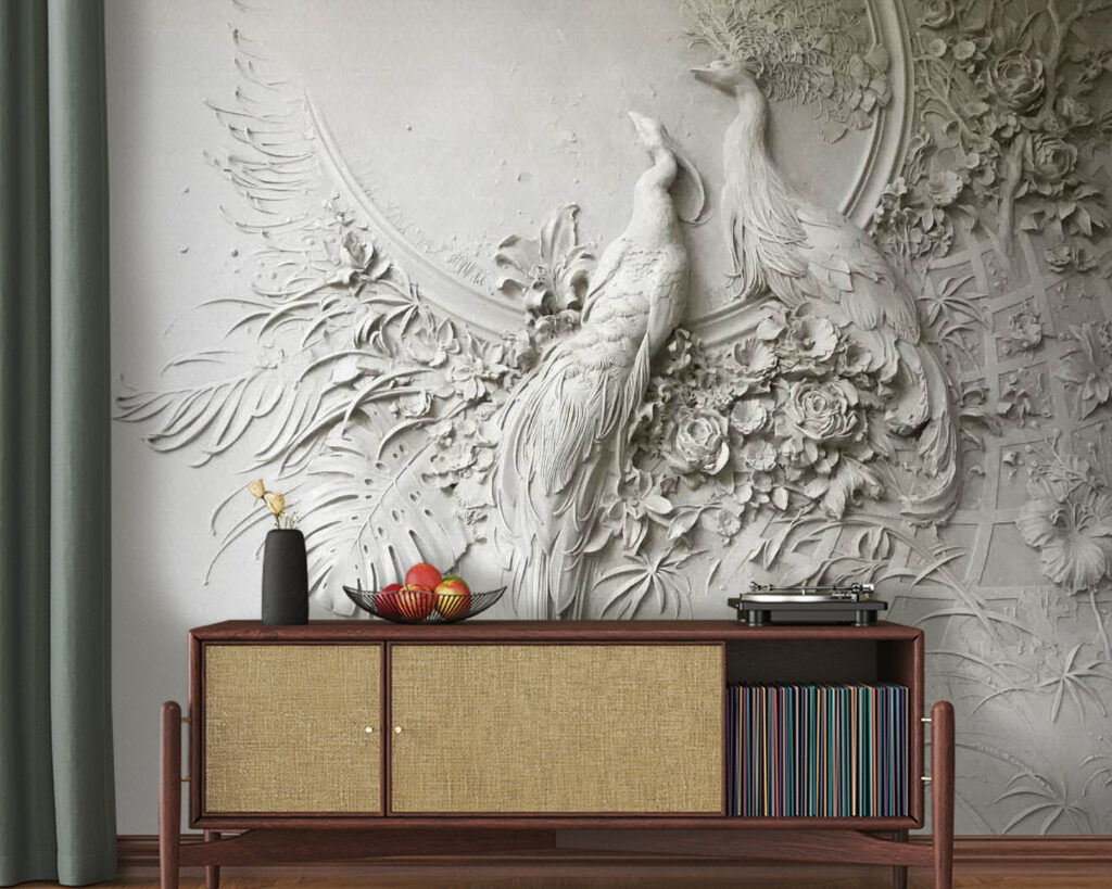 Aves em relevo floral — interior 2