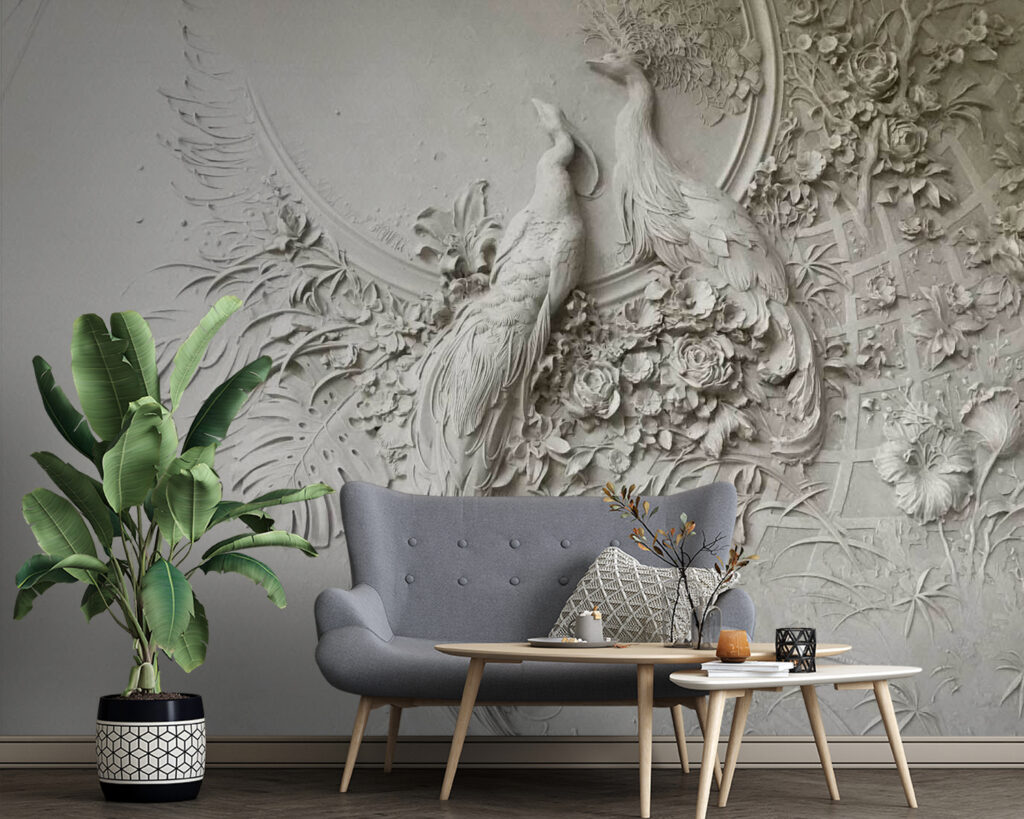 Aves em relevo floral — interior 3