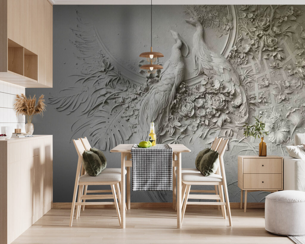 Aves em relevo floral — interior 4