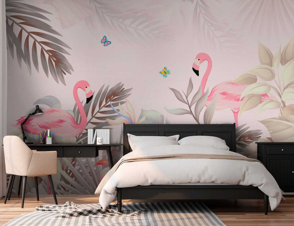 Flamingos entre folhas suaves — interior 2