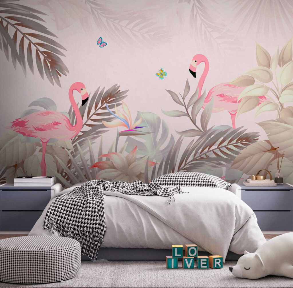 Flamingos entre folhas suaves — interior 3