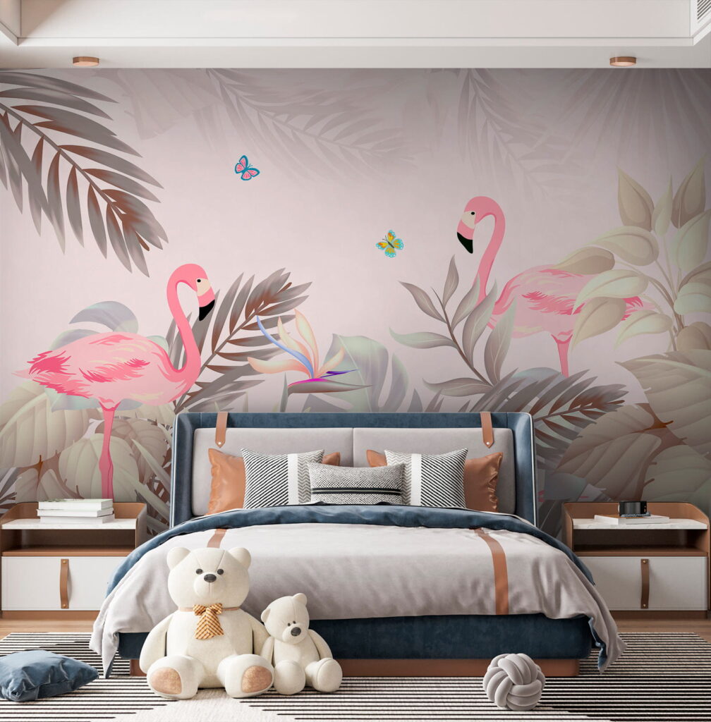 Flamingos entre folhas suaves — interior 4