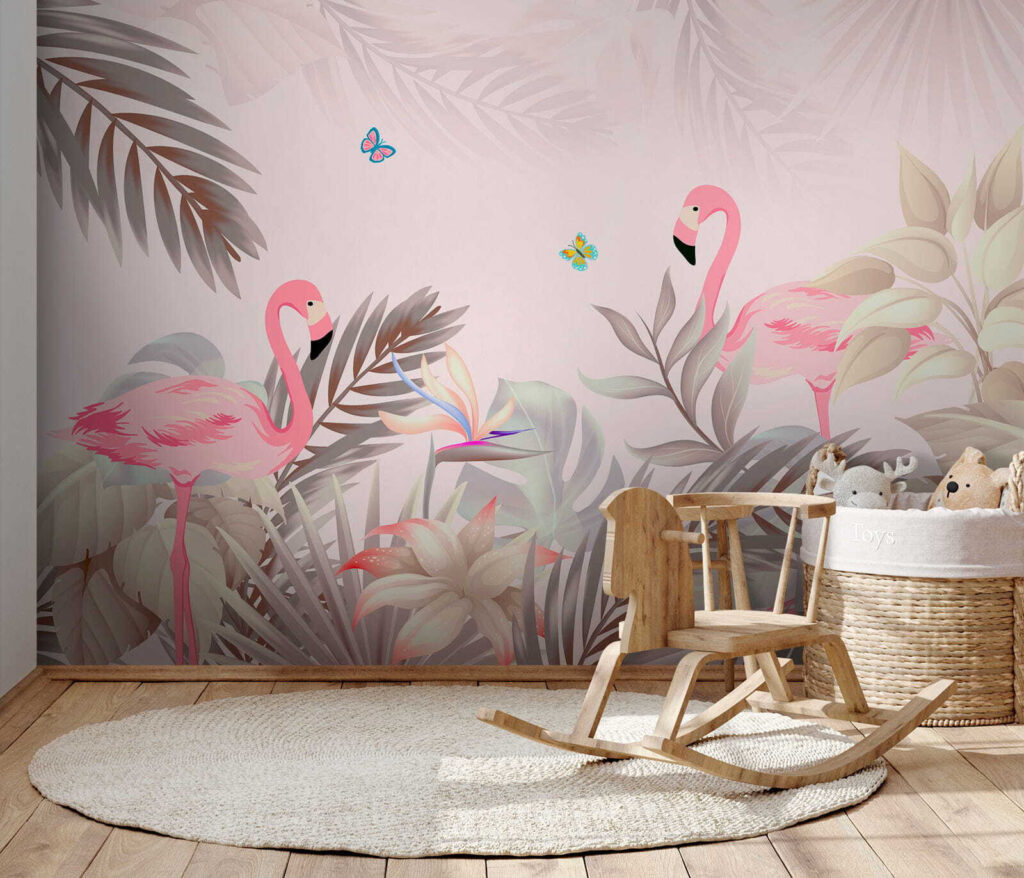 Flamingos entre folhas suaves — interior 5
