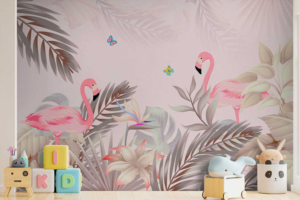 Flamingos entre folhas suaves — interior 10
