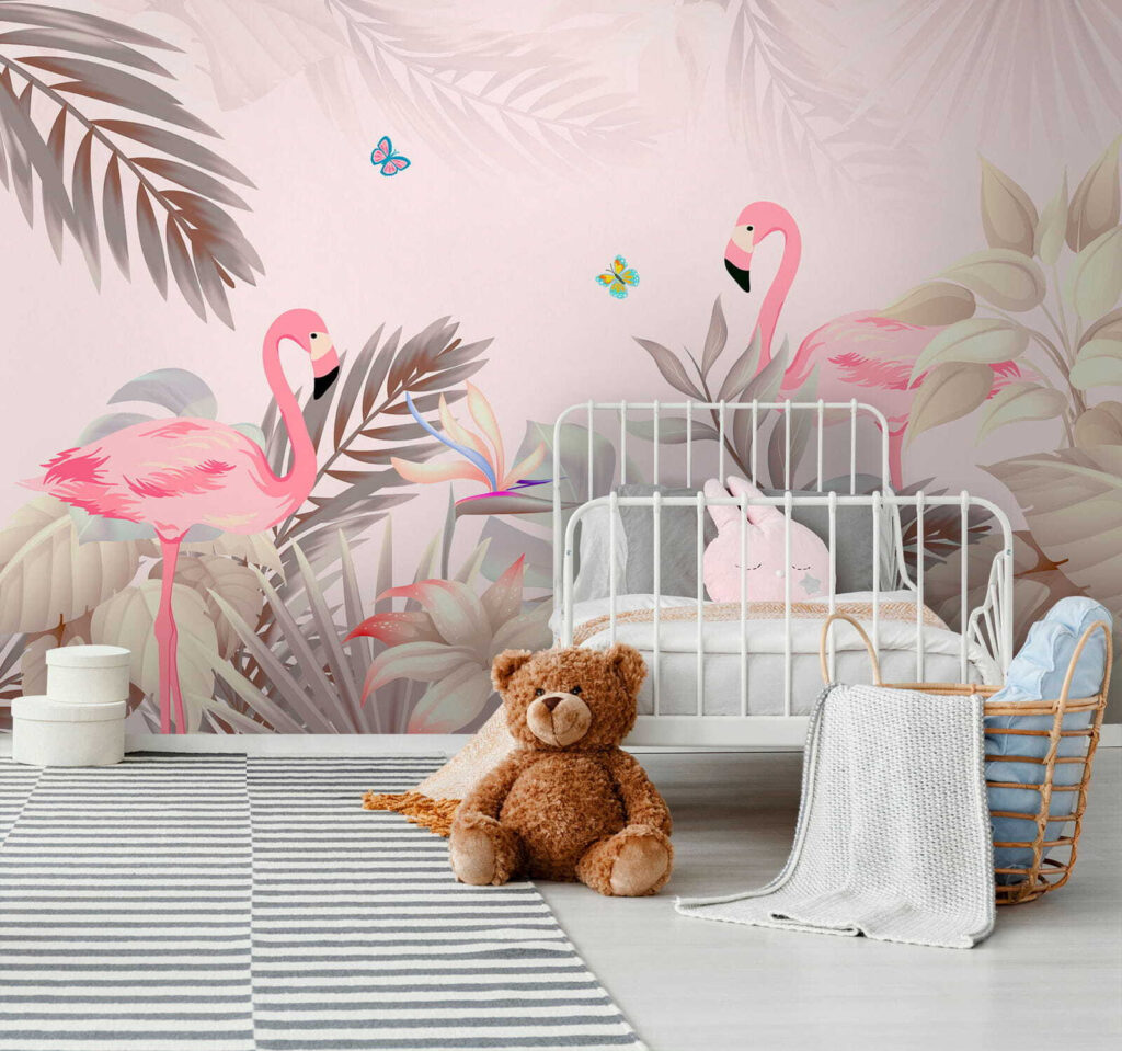 Flamingos entre folhas suaves — interior 8