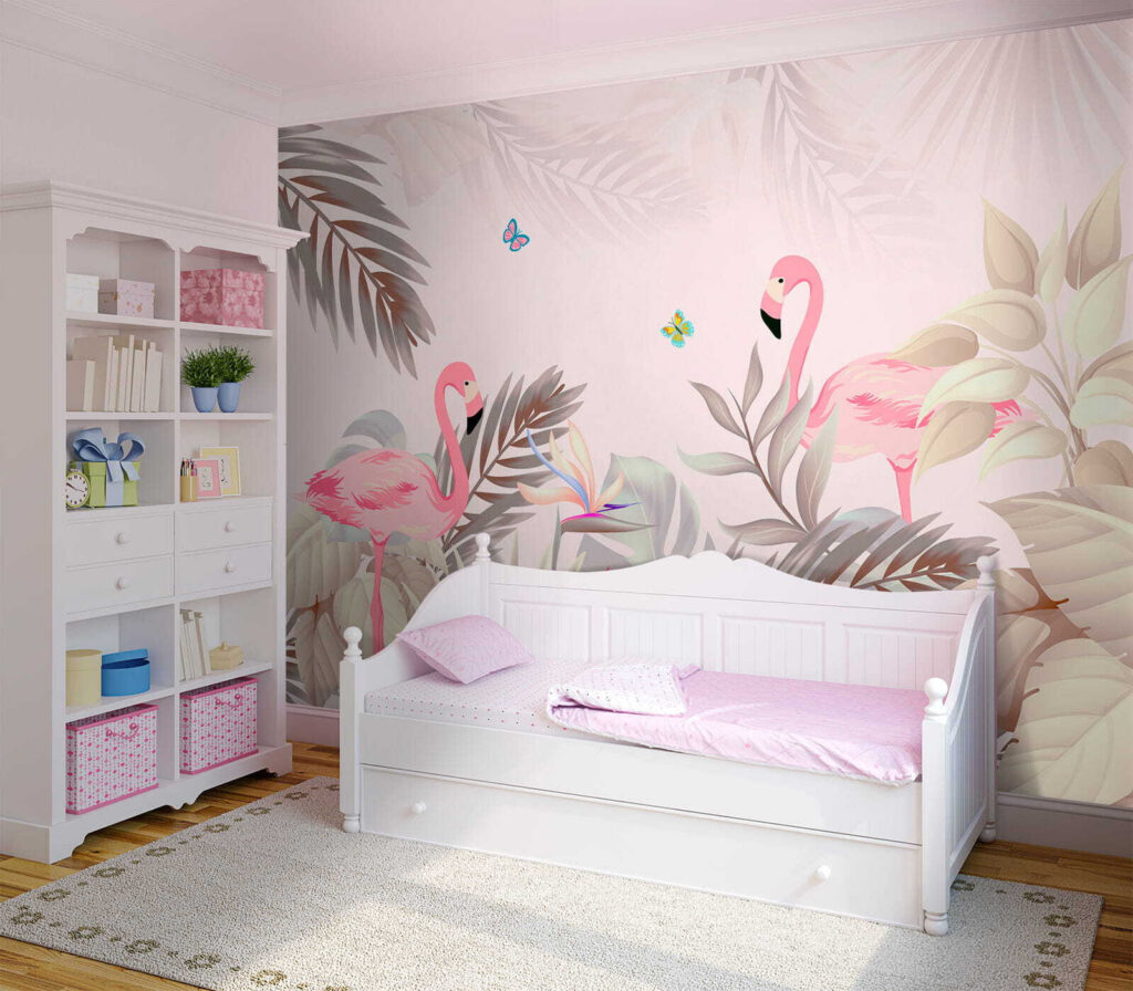 Flamingos entre folhas suaves — interior 9