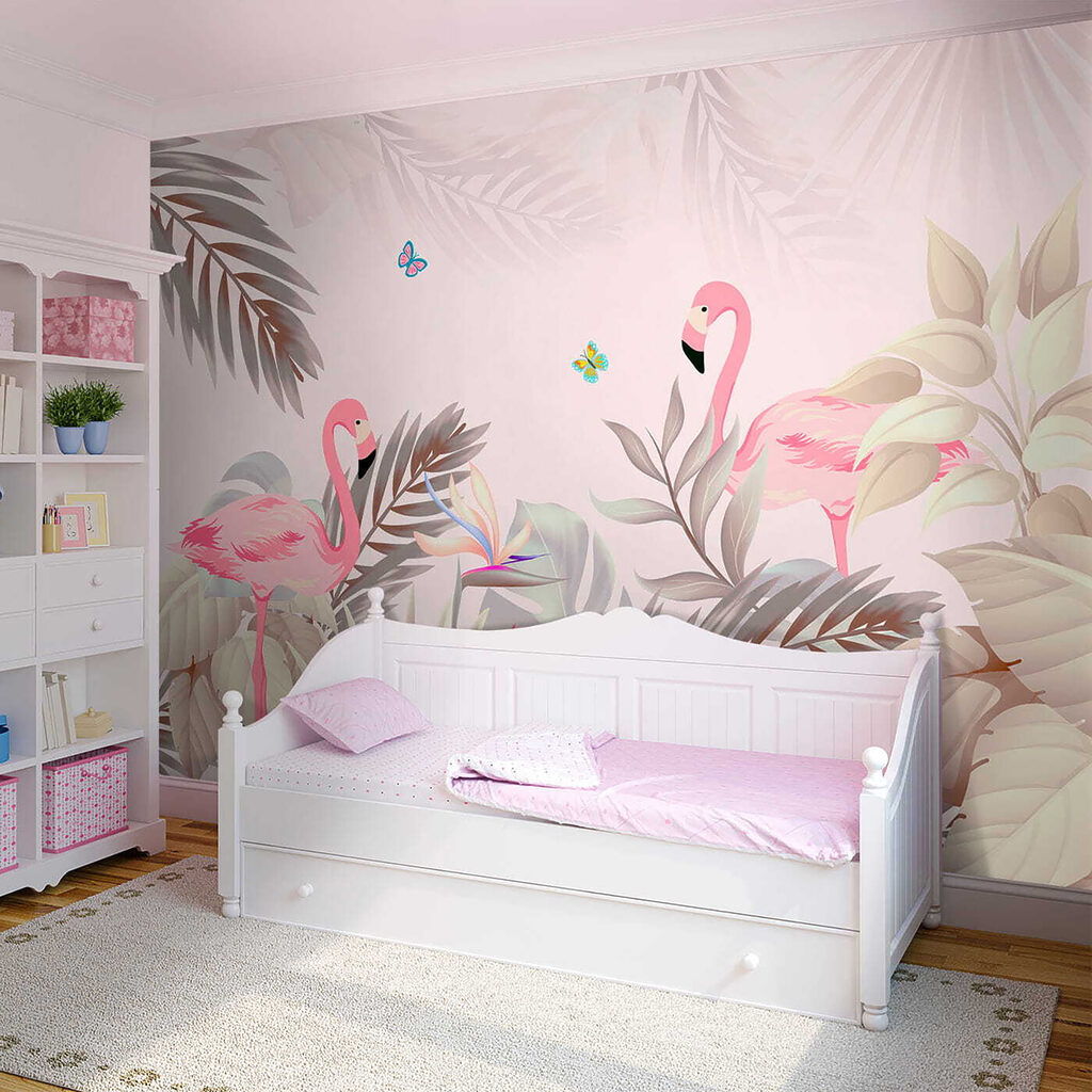 Flamingos entre folhas suaves — interior 11