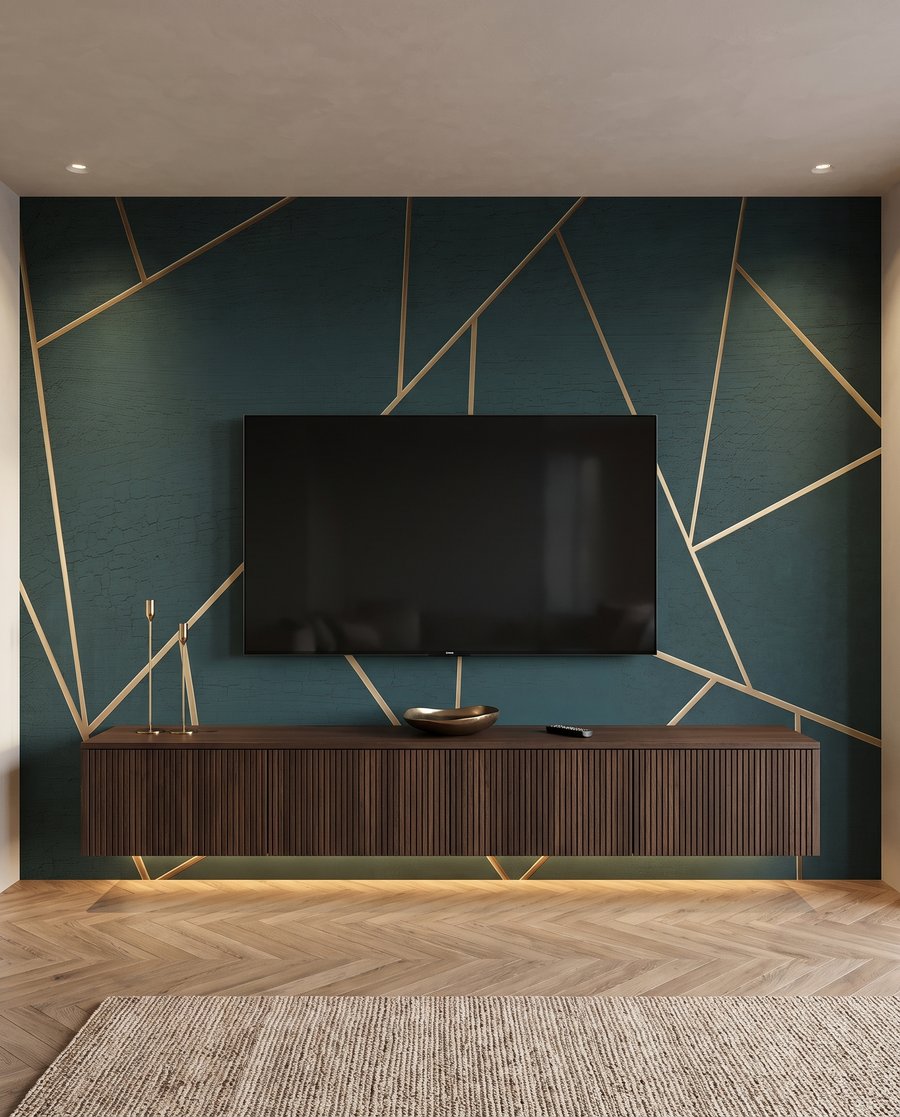 Linhas douradas em verde-floresta — interior 3