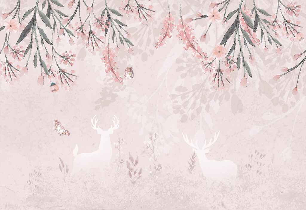 Folhas suspensas sobre rosa — design completo