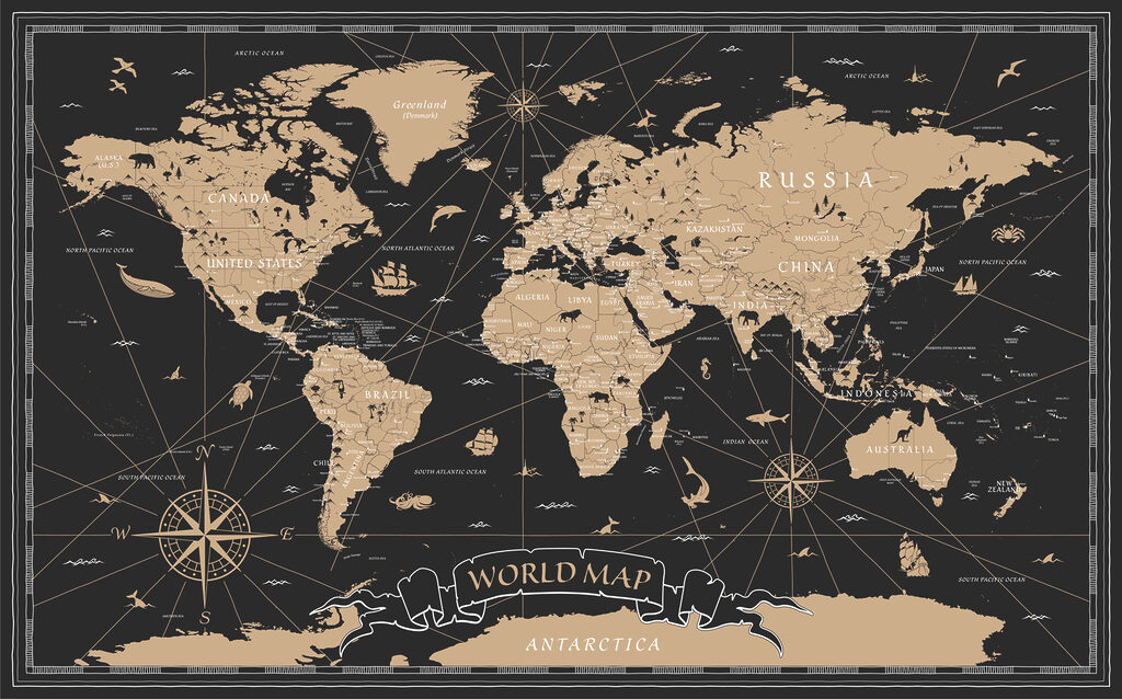Mapa-mundo cor de areia — design completo