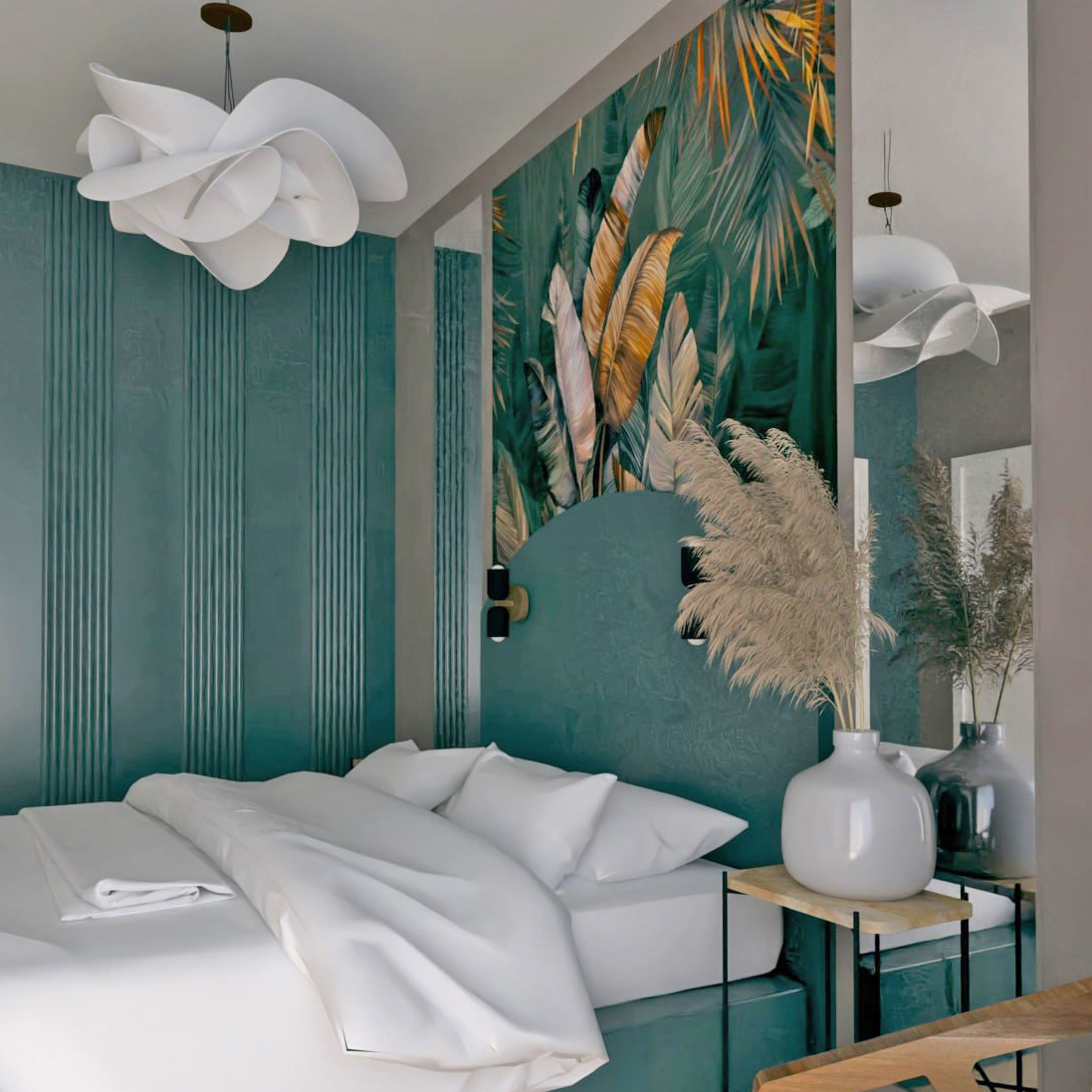 Folhas tropicais e aves — interior 2