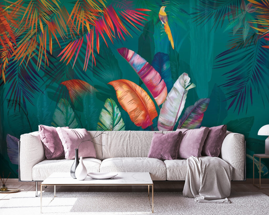 Folhas tropicais e aves — interior 1