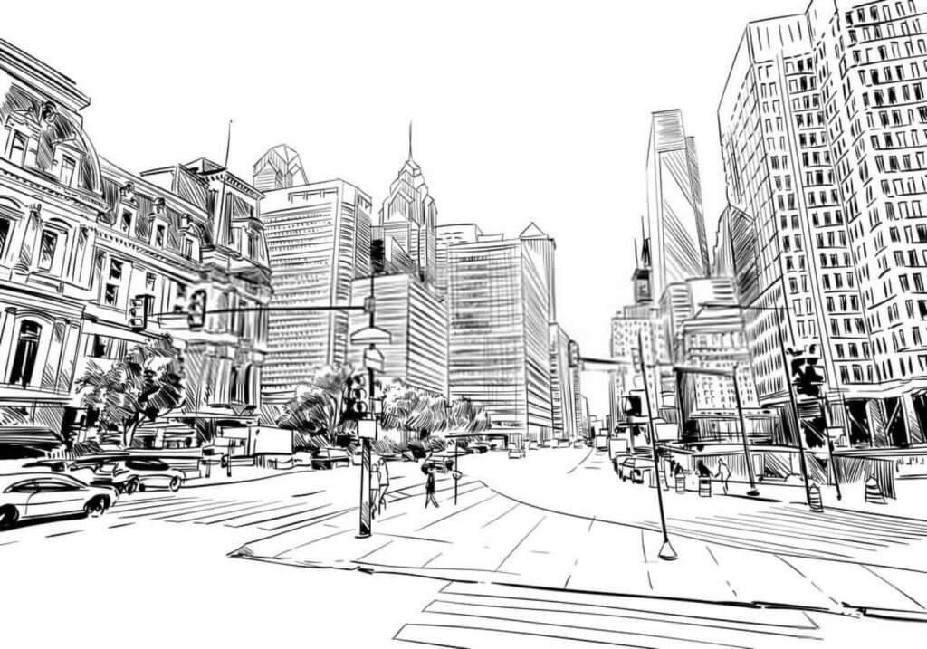 Traço preto na cidade — design completo