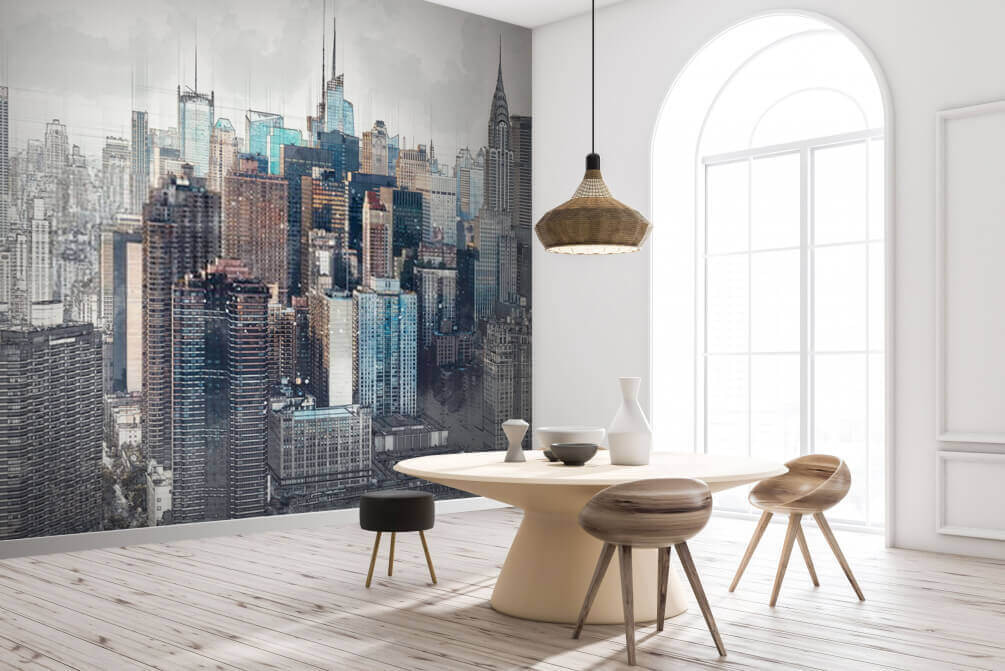 Manhattan atrás de véus num interior