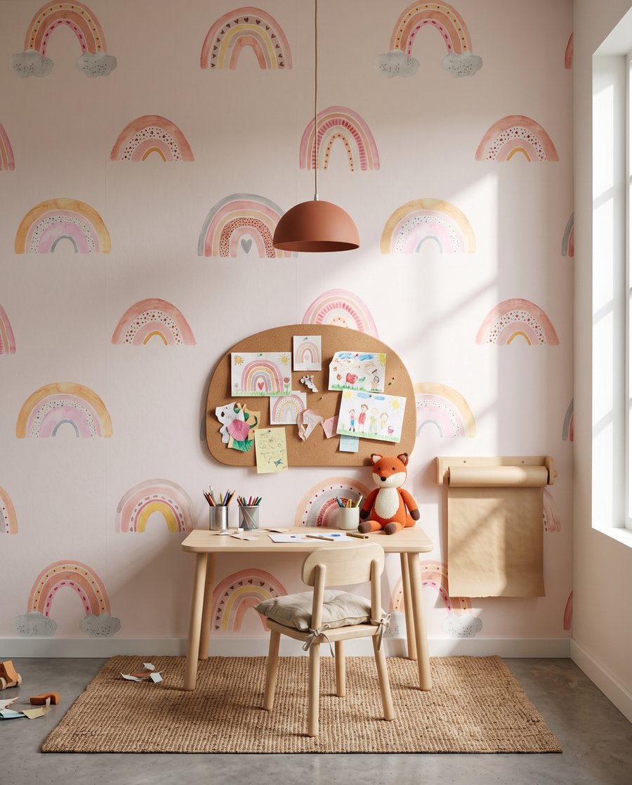 Pequenos arco-íris em rosa num interior