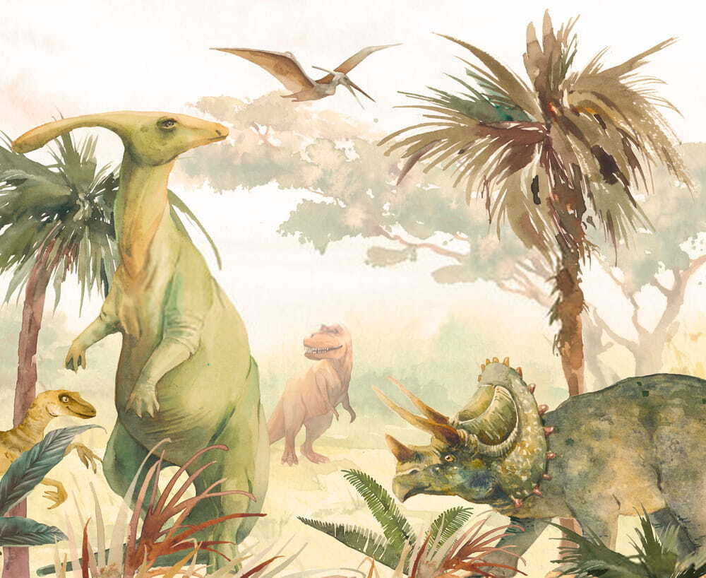 Dinossauros em aguarela — design completo