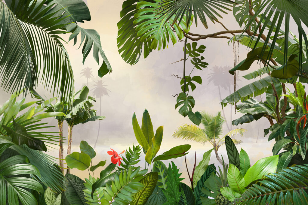 Folhas tropicais em clareira — design completo