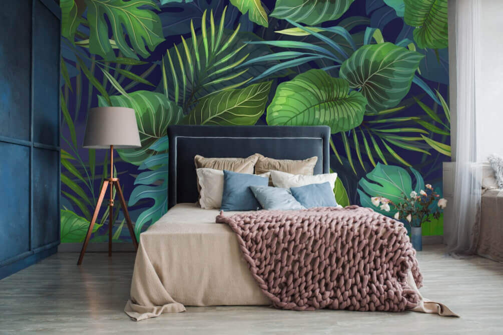 Folhas tropicais em azul-escuro — interior 2